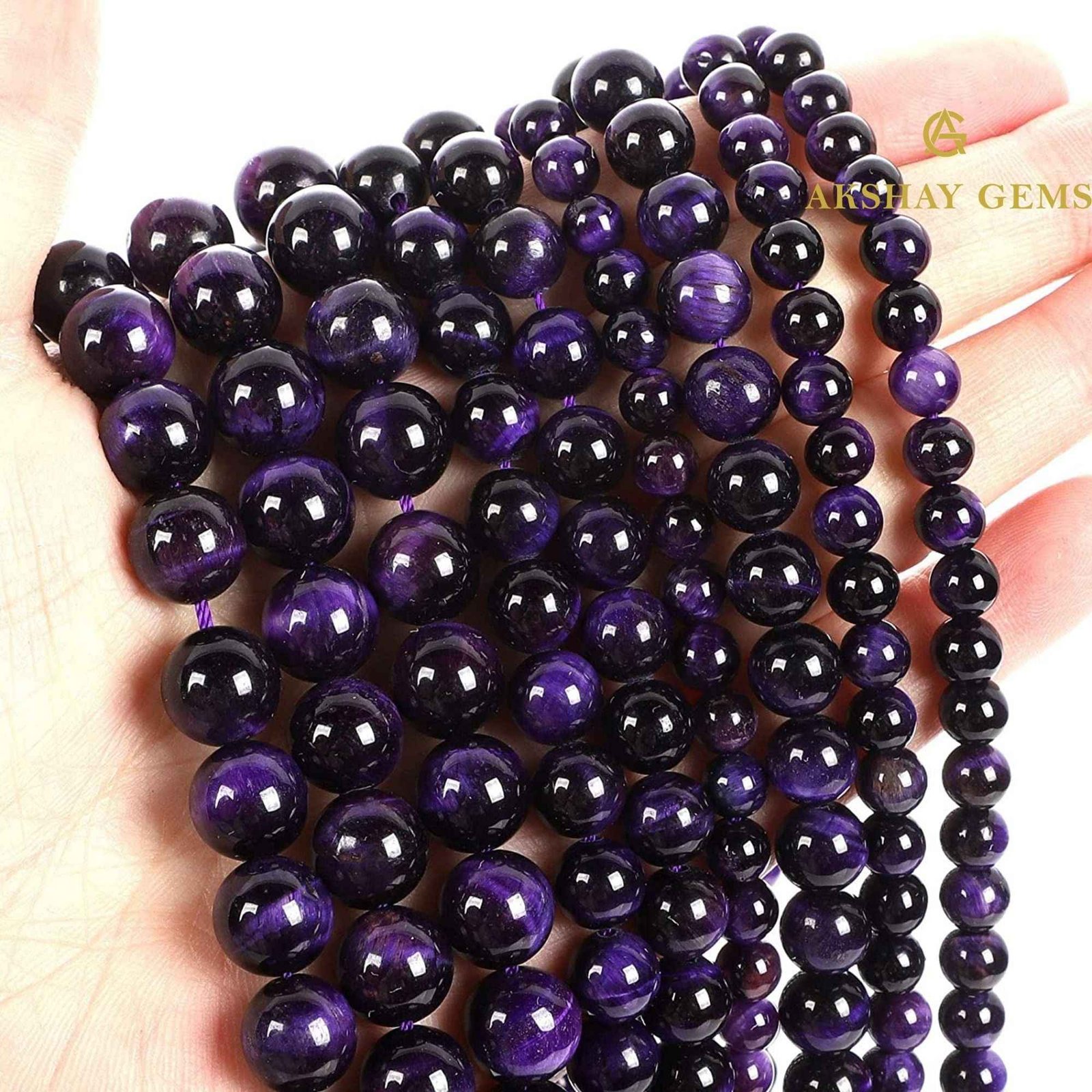 40_5c20085d-14cf-4e91-bf0f-48eb49d35fe6-1.jpg Purple Tiger Eye Round Beads Healing Gemstone Loose Beads - Image 1