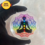 Selenite Charging Plate Coaster with 3D 7 Chakra Symbol