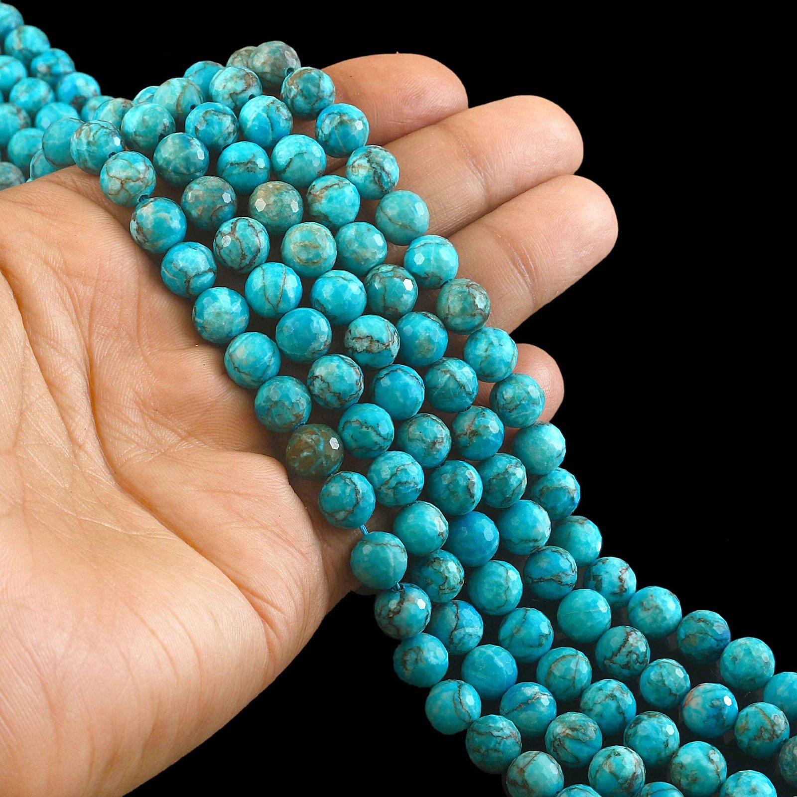IMG_5323-1.jpg 8mm Faceted South African Turquoise Beads String – Blue Green Round Gemstone for Jewellery Making (Wholesale) - Image 1