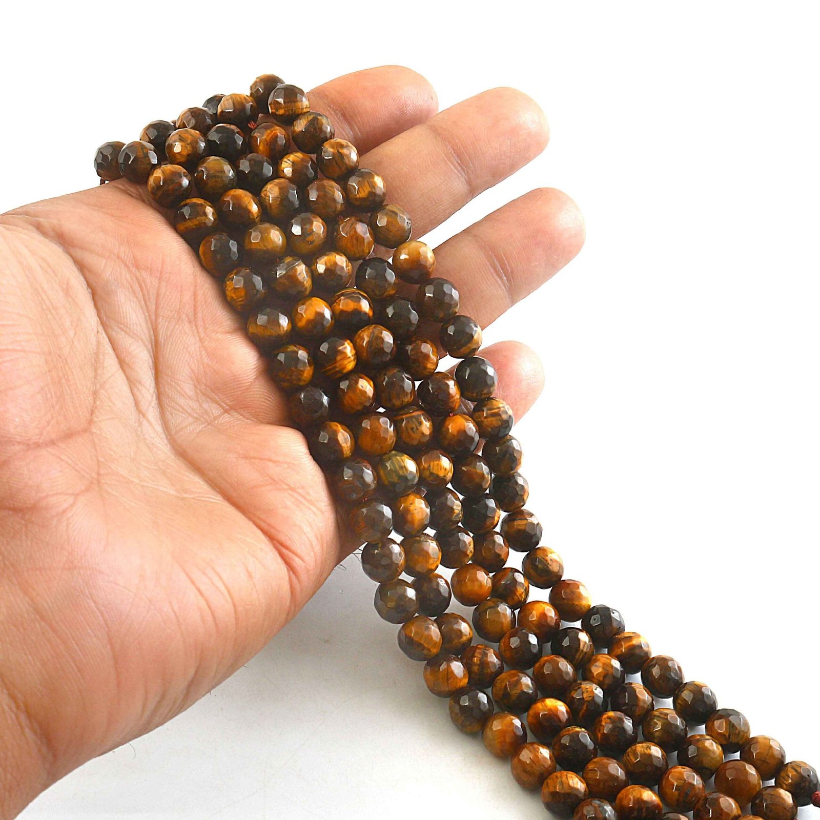 IMG_5353-1.jpg 8mm Faceted Tiger Eye Beads String – Natural Golden Brown Tiger Eye Round Beads for Jewellery Making (Wholesale) - Image 1