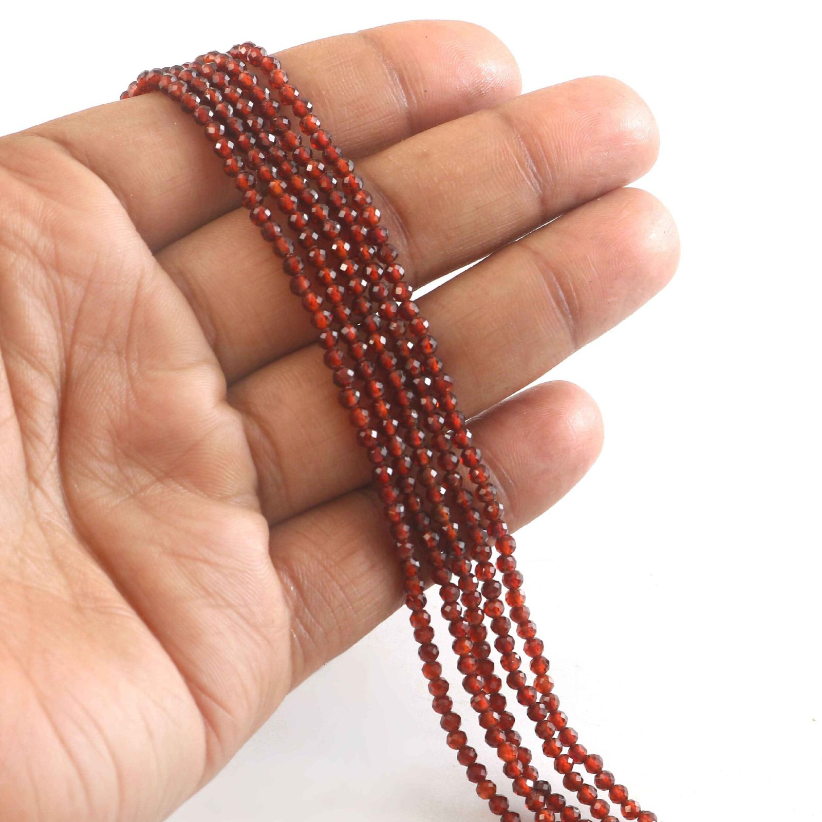 IMG_5407-1.jpg 3mm Natural Hessonite Faceted Beads String – Cinnamon Orange Brown Round Gemstone Loose Beads for Jewellery Making (Wholesale) - Image 1