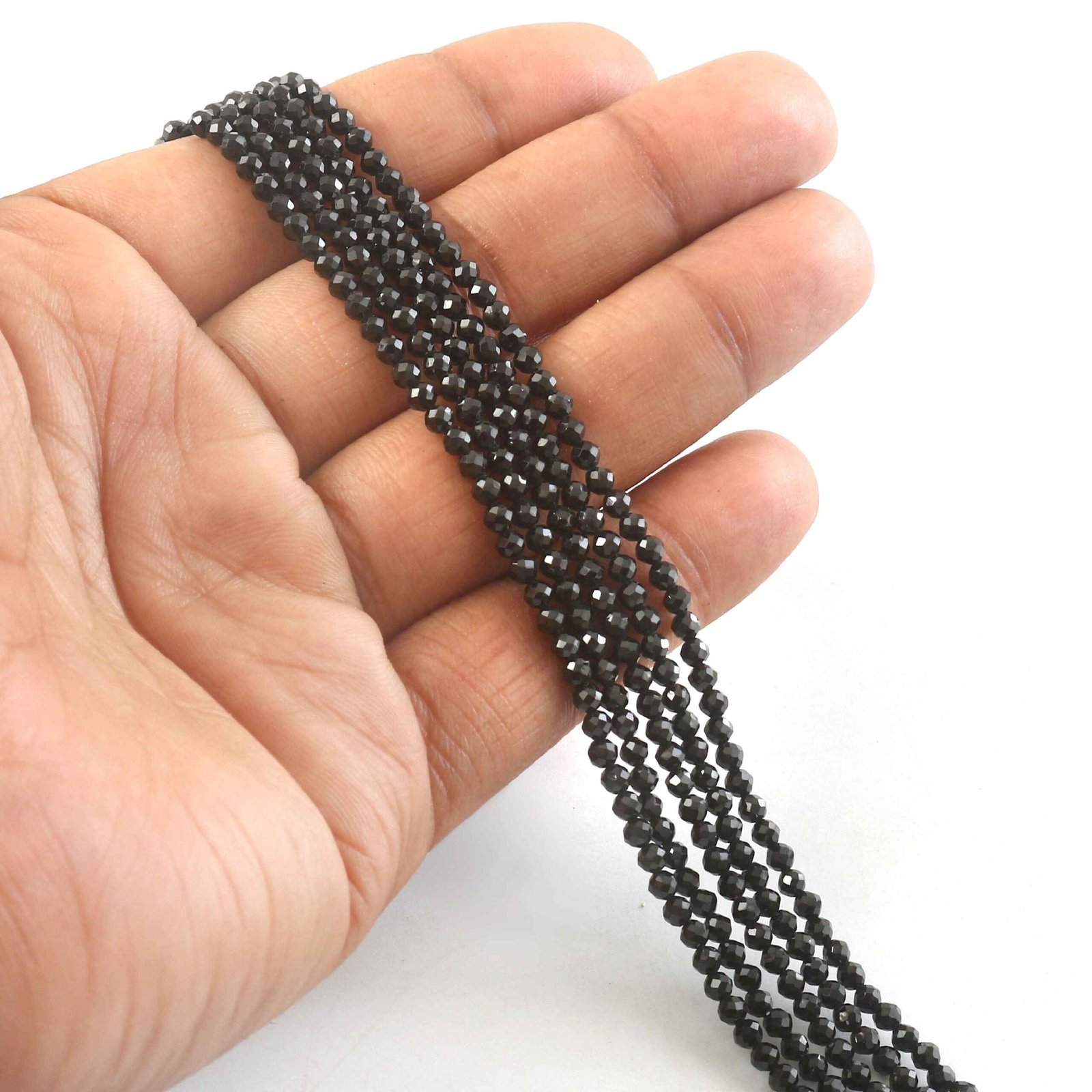IMG_5421-1.jpg 3mm Natural Black Spinel Faceted Beads String – Jet Black Round Gemstone Loose Beads for Jewellery Making (Wholesale - Image 1